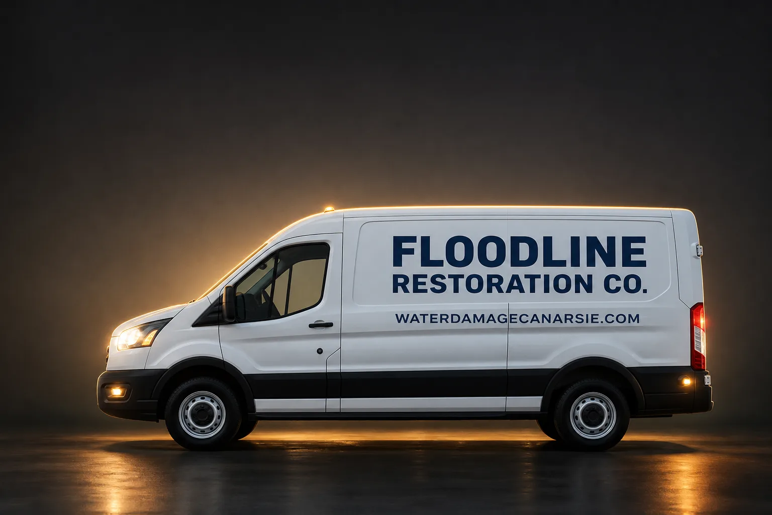 Floodline Restoration Co. damage restoration service vehicle and crew in Canarsie, NY